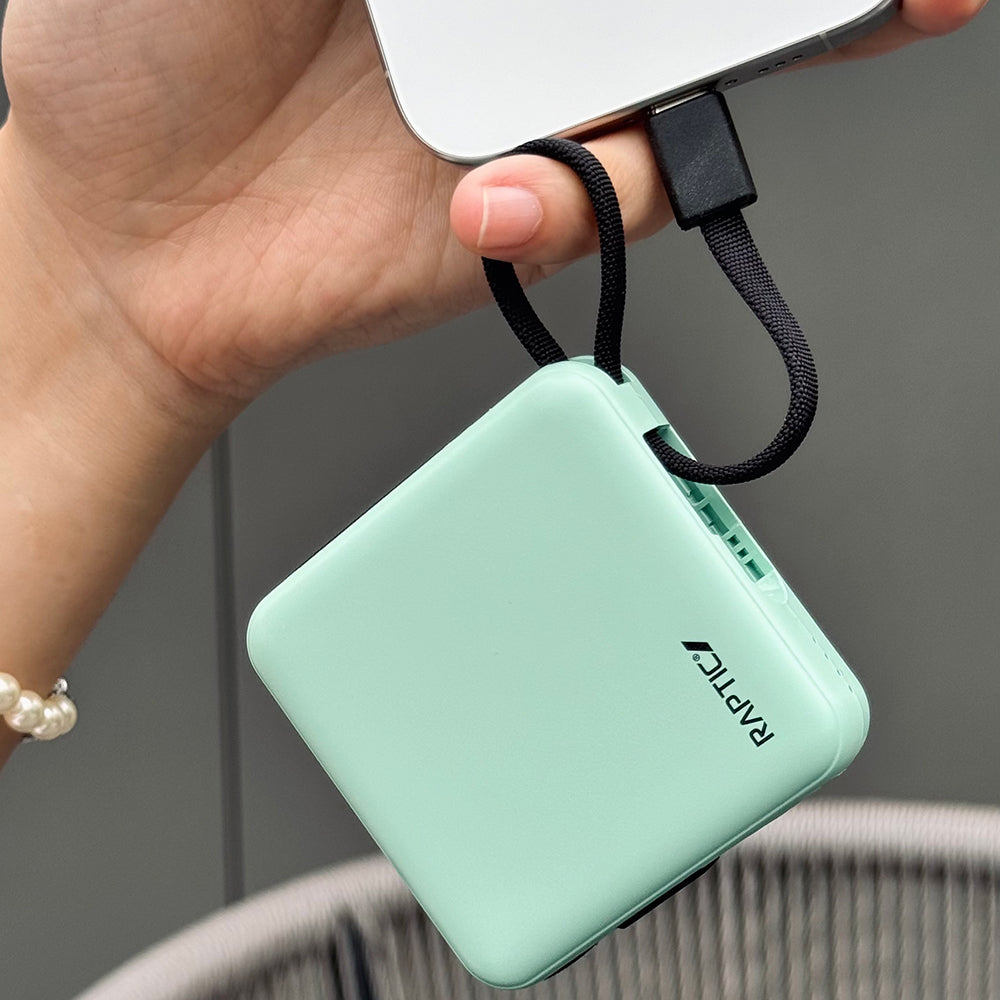 Raptic Lightning ve Type-C Kablolu Dijital LED Göstergeli Askılı 5000mAh Kompakt ve Taşınabilir Tasarım Powerbank