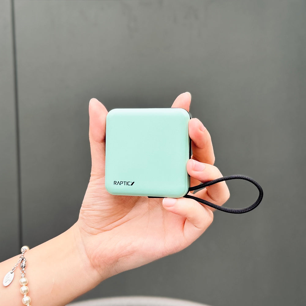 Raptic Lightning ve Type-C Kablolu Dijital LED Göstergeli Askılı 5000mAh Kompakt ve Taşınabilir Tasarım Powerbank