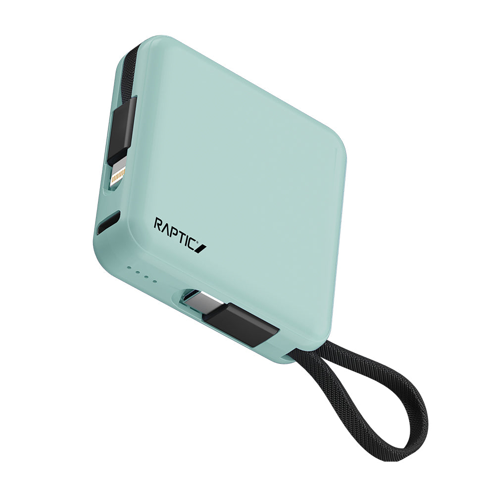 Raptic Lightning ve Type-C Kablolu Dijital LED Göstergeli Askılı 5000mAh Kompakt ve Taşınabilir Tasarım Powerbank