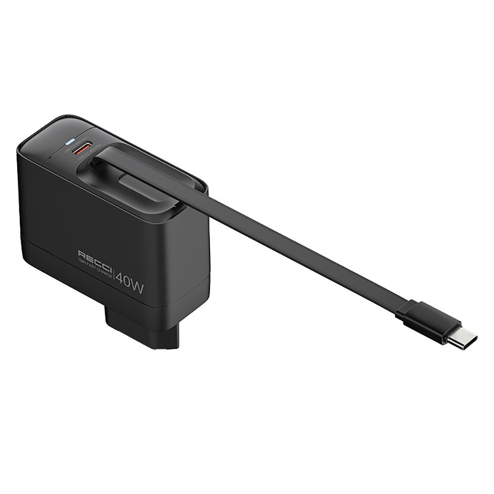 Recci RC102E GaN Teknolojili Hızlı Şarj Başlığı USB-A to Type-C PD 40W Type-C Kablolu Şarj Seti