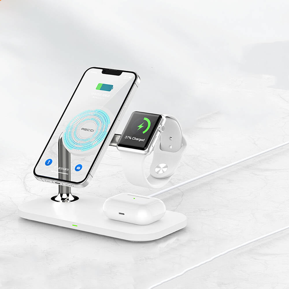 Recci RCW-20 Prestige Serisi 3in1 M-safe 15W Hızlı Şarj Özellikli Magnetik Kablosuz Şarj Standı