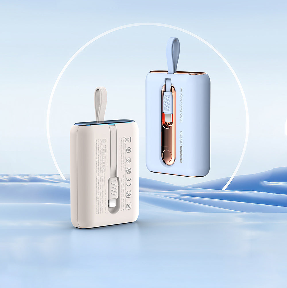 Recci RPB-P12C PD 20W Askı İpli Hızlı Şarj Özellikli Type-C Kablolu Powerbank 22.5W 10.000mAh