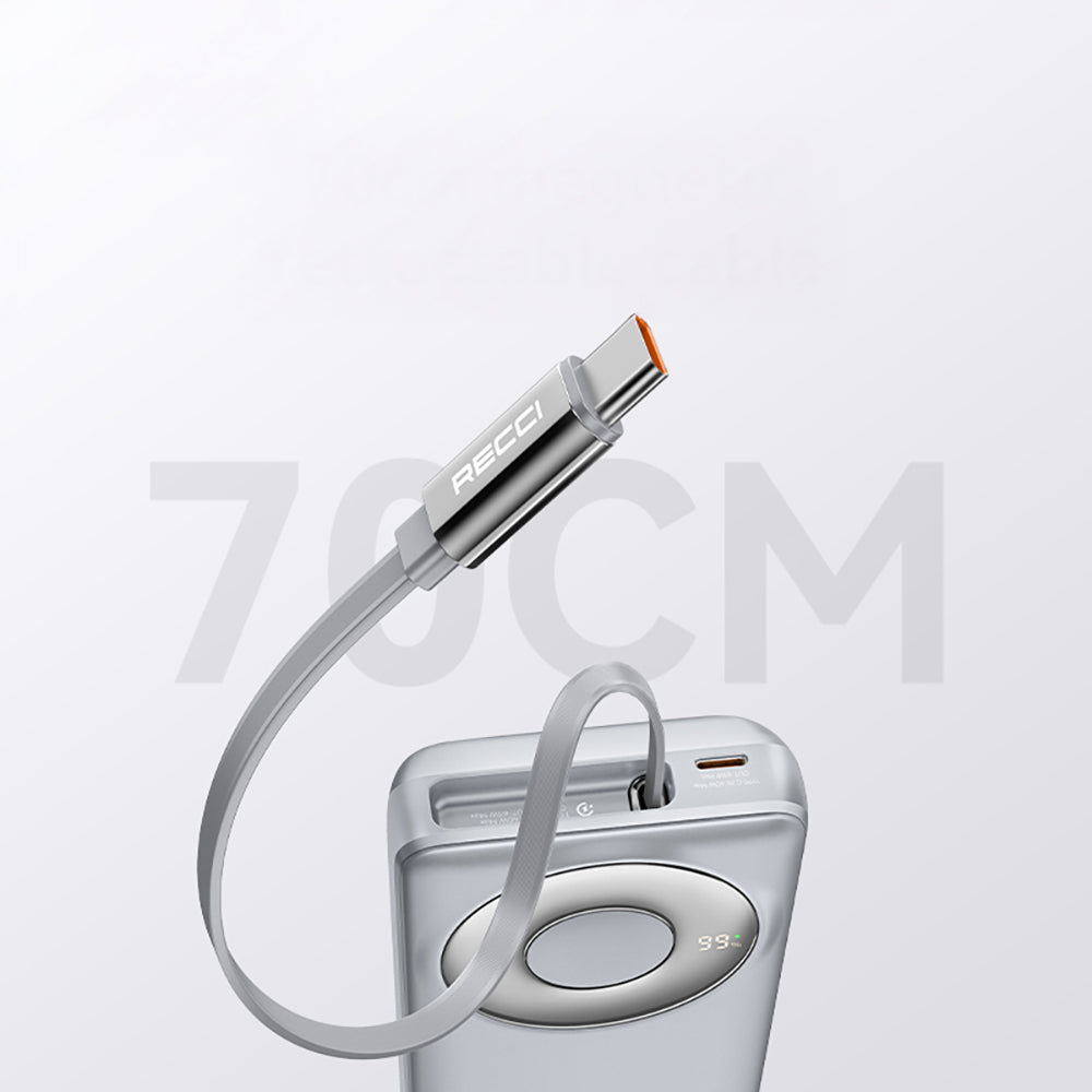 Recci RPB-P72 Hızlı Şarj Özellikli Type-C Kablolu 65W 20.000mAh Powerbank
