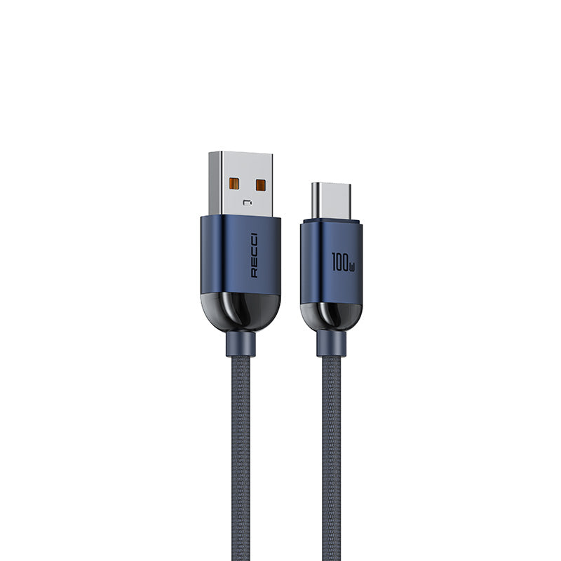 Recci RS09C Crystal Serisi 100W Hızlı Şarj Özellikli USB-A To Type-C 1.2 Metre Şarj Kablosu