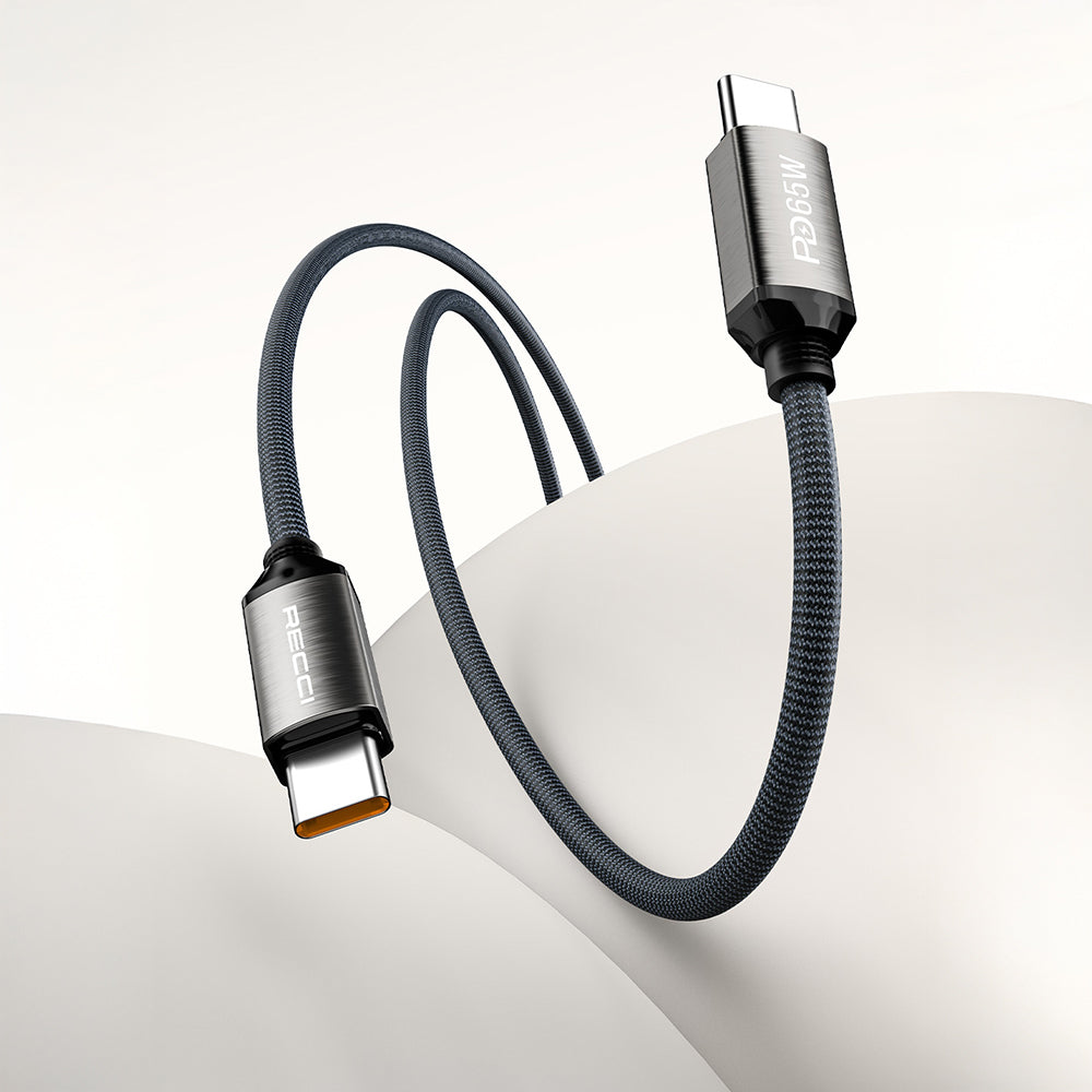 Recci RS35CC Type-C to Type-C PD 65W Örgü Tasarımlı Hızlı Şarj Özellikli 1 Metre Data ve Şarj Kablosu