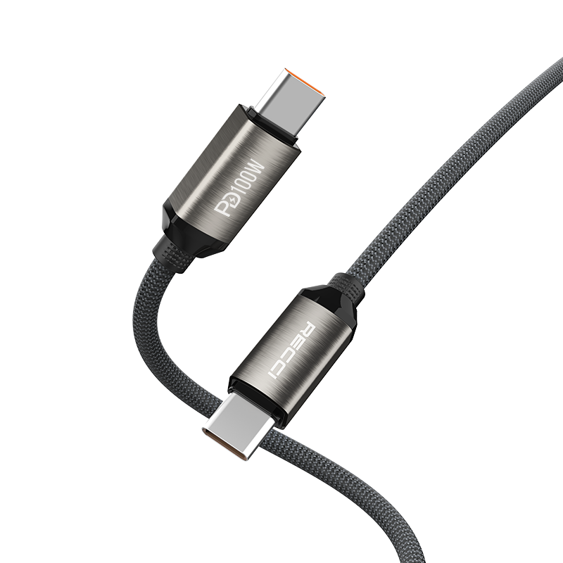 Recci RS45CC Type-C to Type-C PD 100W Örgü Tasarımlı Hızlı Şarj Özellikli 1 Metre Data ve Şarj Kablosu
