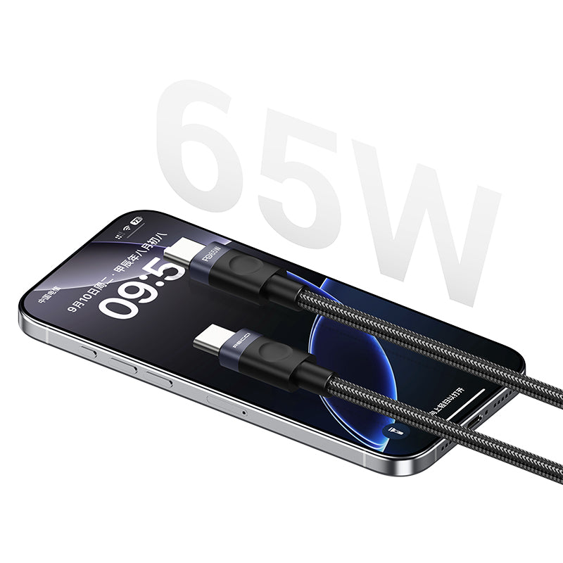 Recci RS50CC Type-C to Type-C PD Örgü Tasarımlı Hızlı Şarj Özellikli Data ve Şarj Kablosu 65W 1M