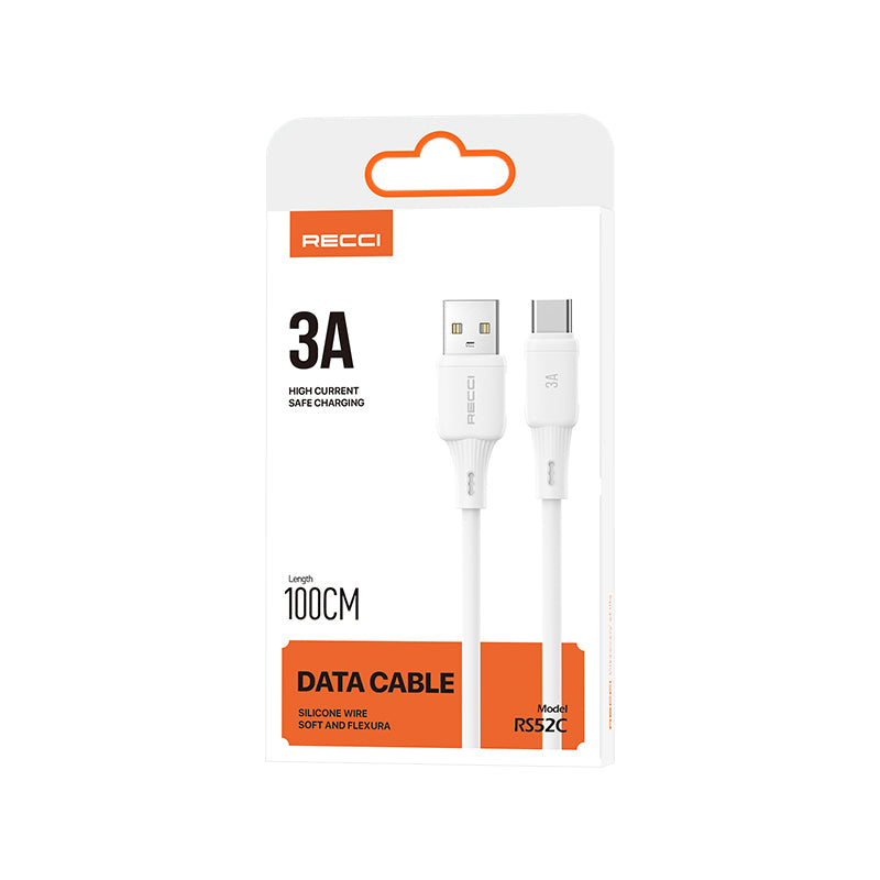 Recci RS52C USB-A to Type-C 3A Hızlı Şarj Özellikli Data ve Şarj Kablosu 1M