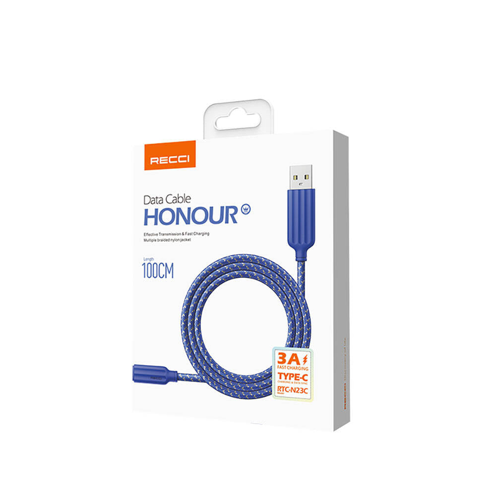 Recci RTC-N23C 3A Hızlı Şarj Özellikli Type-C to USB-A 1 Metre Şarj Kablosu