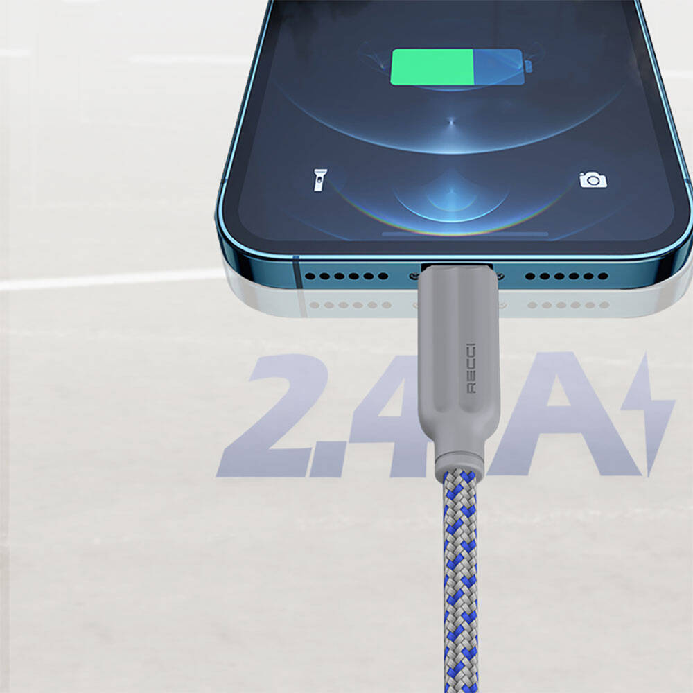 Recci RTC-N23L 2.4A Hızlı Şarj Özellikli Lightning to USB-A 1 Metre Şarj Kablosu