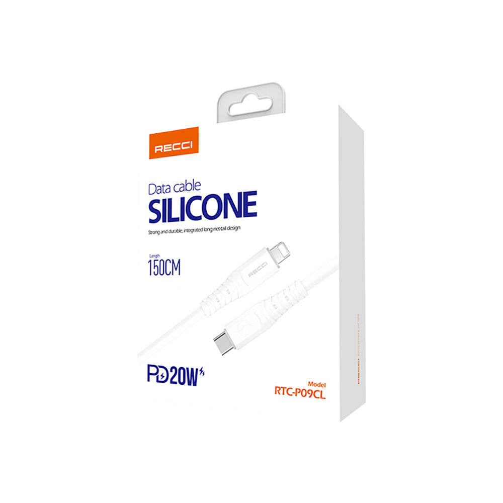 Recci RTC-P09CL Silicone Serisi 20W Hızlı Şarj Özellikli Type-C To Lightning PD  1.5 Metre Şarj Kablosu