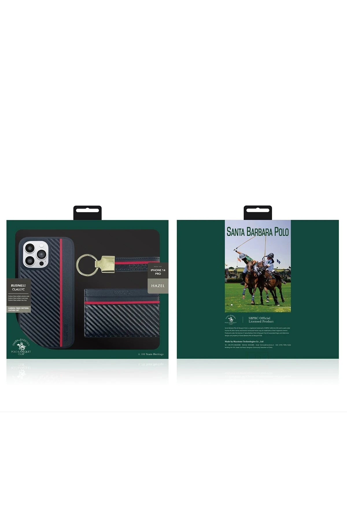 Santa Barbara Polo Racquet Club iPhone 14 Pro Hazel Karbon Set Telefon Kılıfı + Cüzdan
