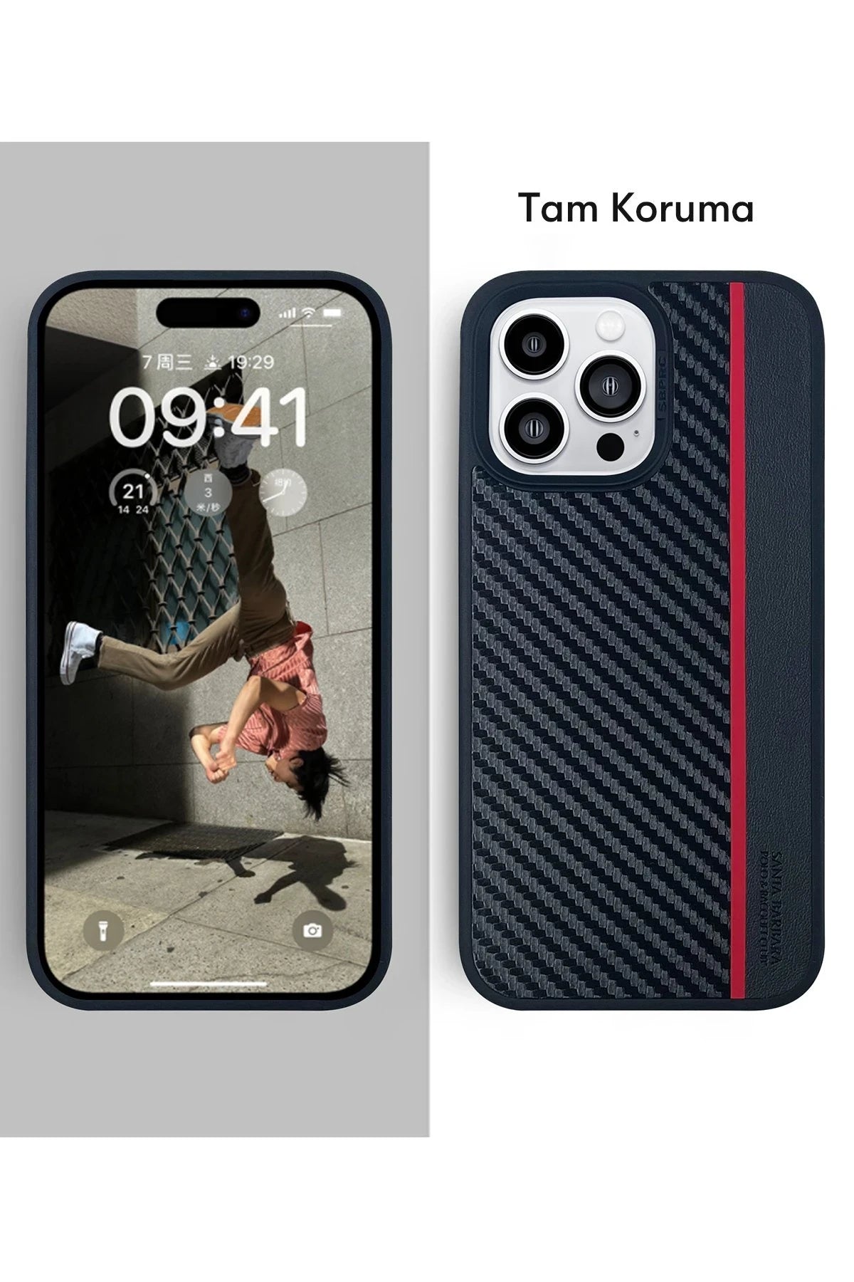 Santa Barbara Polo Racquet Club iPhone 14 Pro Hazel Karbon Set Telefon Kılıfı + Cüzdan