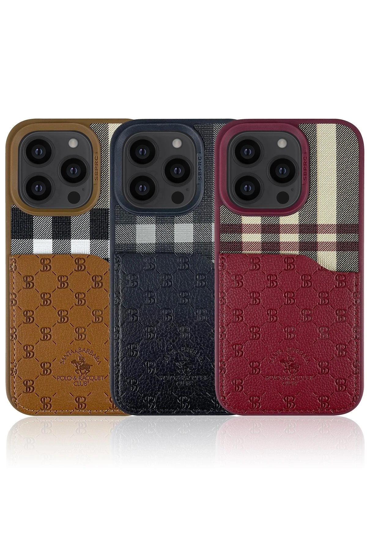 Santa Barbara Polo Racquet Club iPhone 14 Pro Max Plaid Kartvizitli Telefon Kılıfı