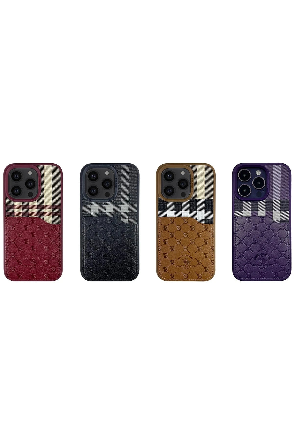 Santa Barbara Polo Racquet Club iPhone 14 Pro Max Plaid Kartvizitli Telefon Kılıfı