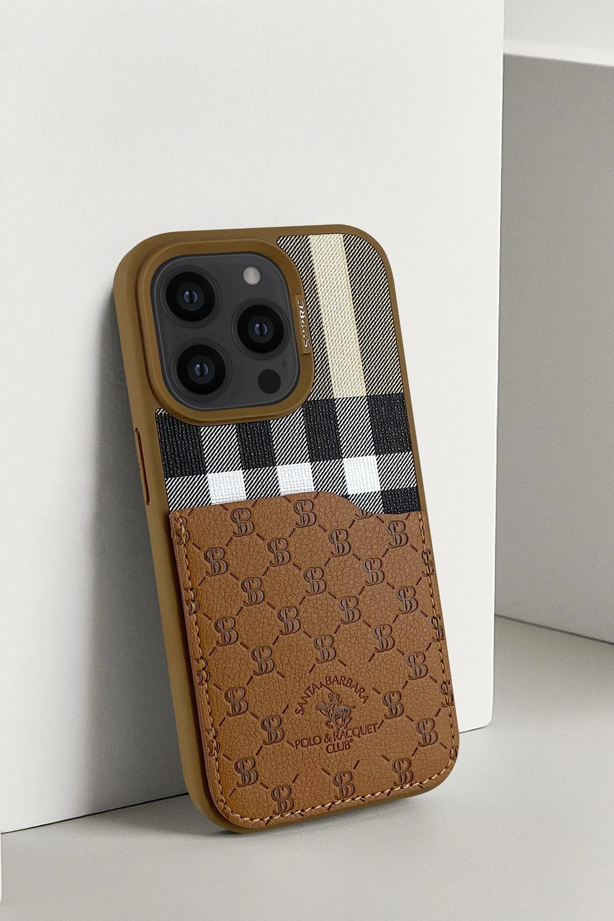 Santa Barbara Polo Racquet Club iPhone 14 Pro Max Plaid Kartvizitli Telefon Kılıfı