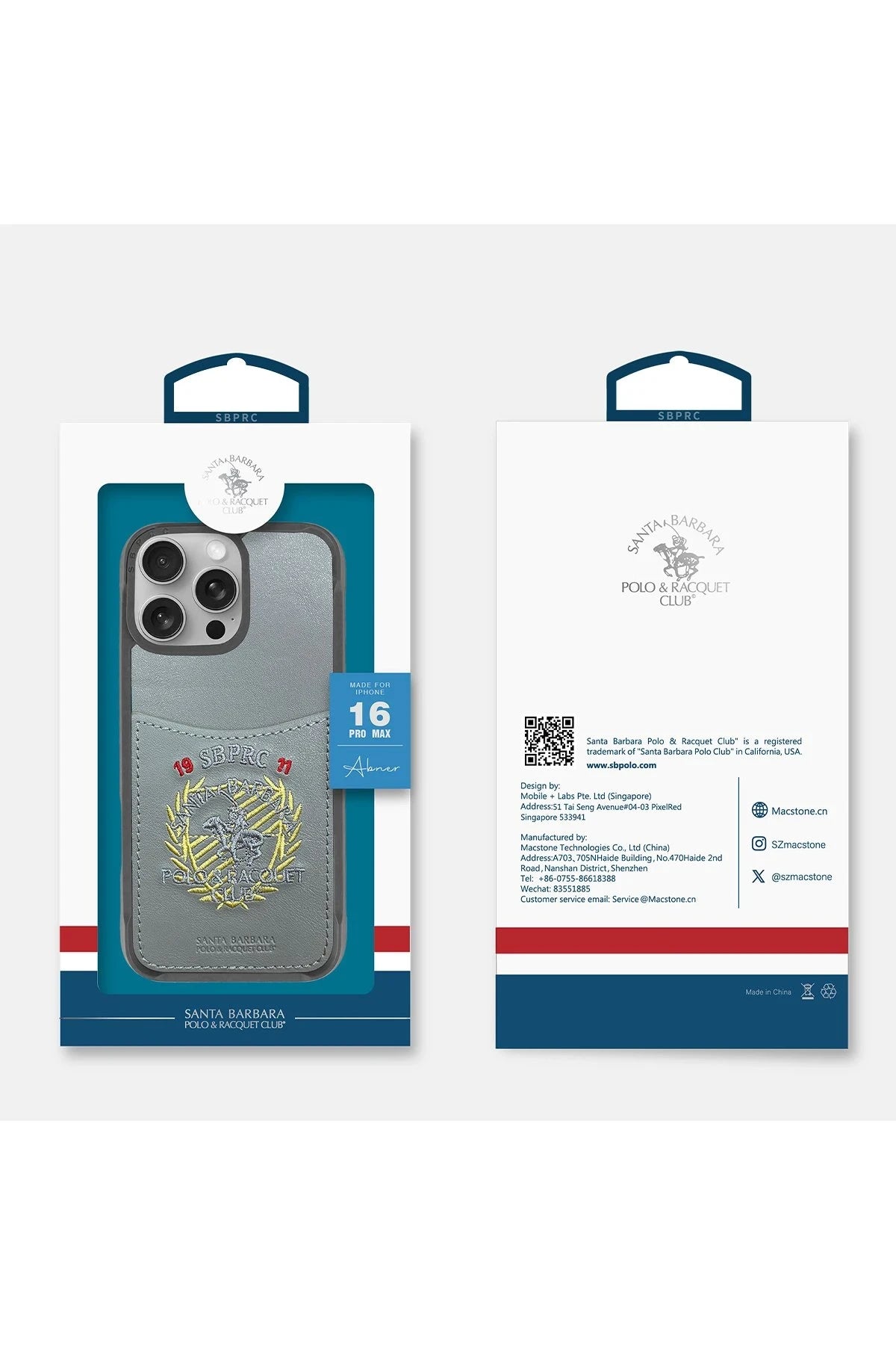 Santa Barbara Polo Racquet Club iPhone 16 Pro Max Abner İçi Süet Nakış Desenli Kartvizitli Kılıf