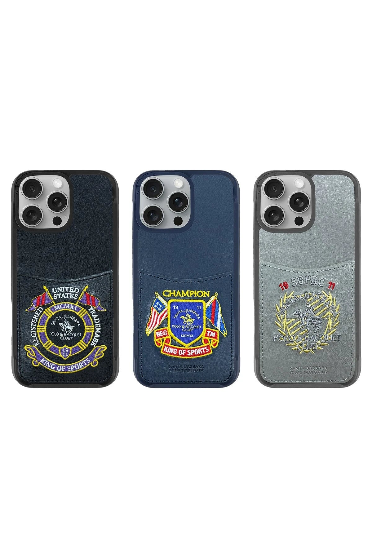 Santa Barbara Polo Racquet Club iPhone 16 Pro Max Abner İçi Süet Nakış Desenli Kartvizitli Kılıf