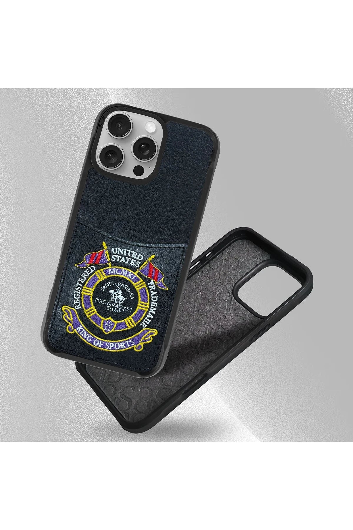 Santa Barbara Polo Racquet Club iPhone 16 Pro Max Abner İçi Süet Nakış Desenli Kartvizitli Kılıf