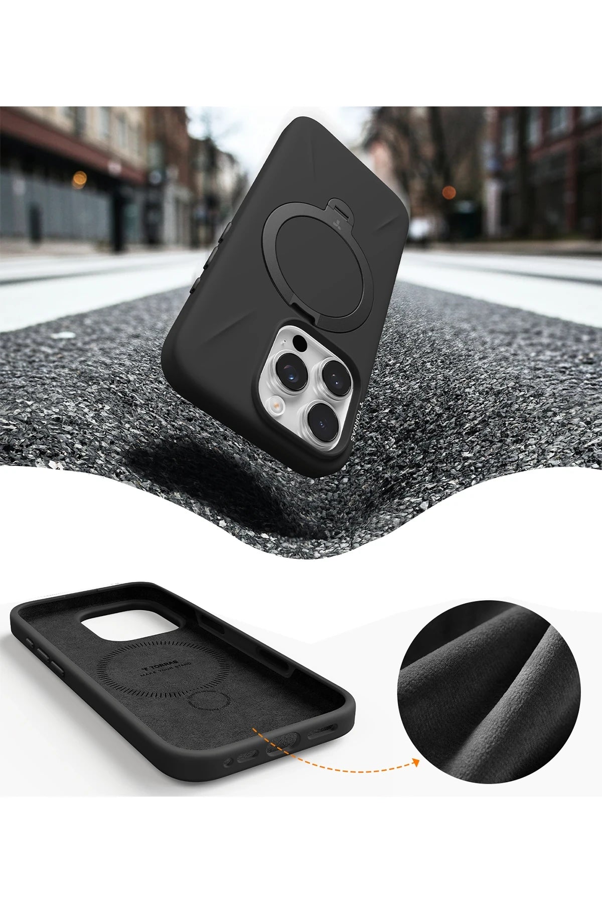 Torras O Stand Spin Silicone Serisi iPhone 16 Pro Max Magsafe Telefon Kılıfı