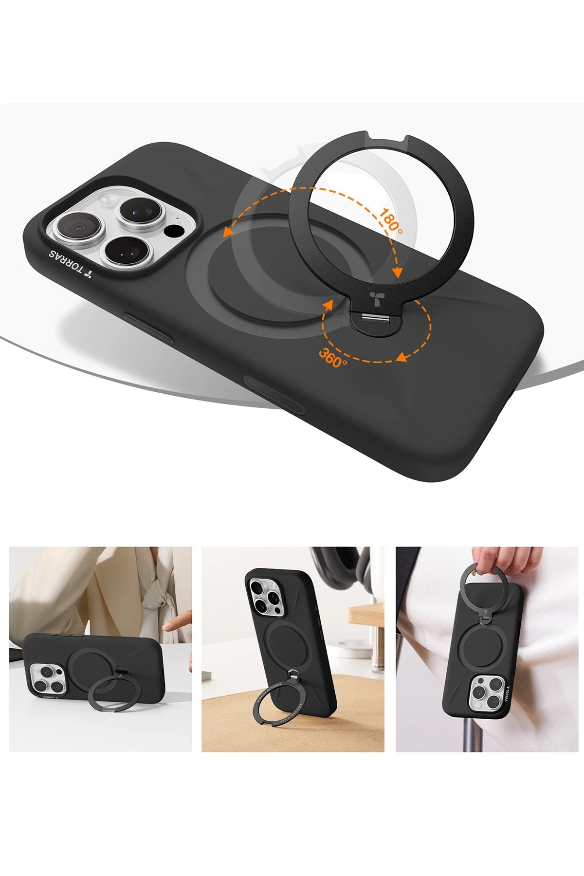 Torras O Stand Spin Silicone Serisi iPhone 16 Pro Max Magsafe Telefon Kılıfı