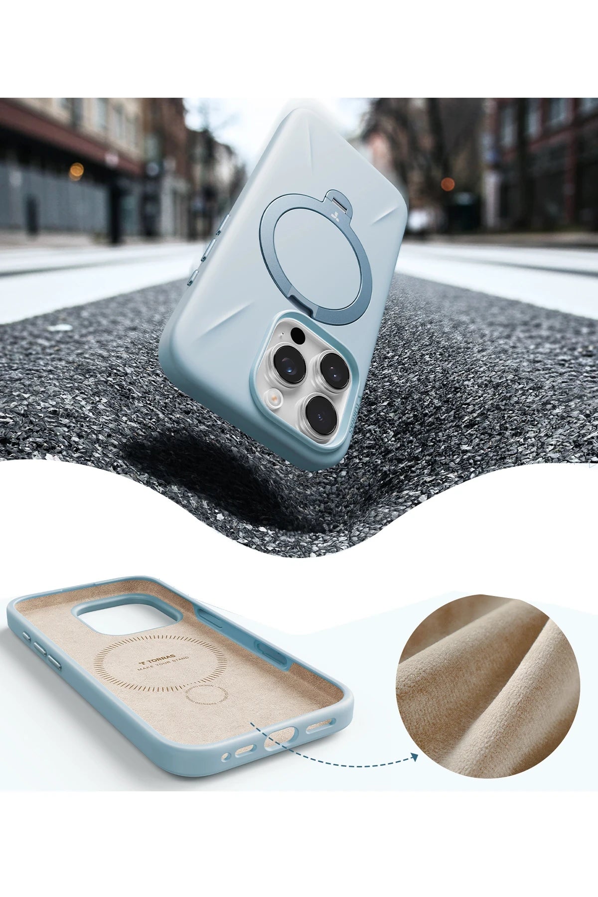 Torras O Stand Spin Silicone Serisi iPhone 16 Pro Magsafe Telefon Kılıfı