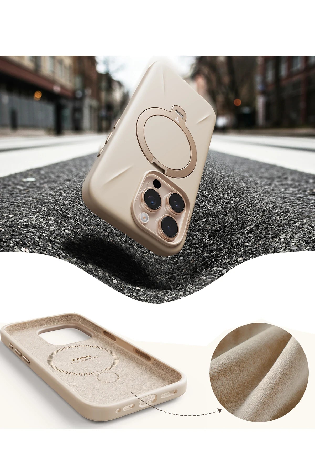 Torras O Stand Spin Silicone Serisi iPhone 16 Pro Magsafe Telefon Kılıfı