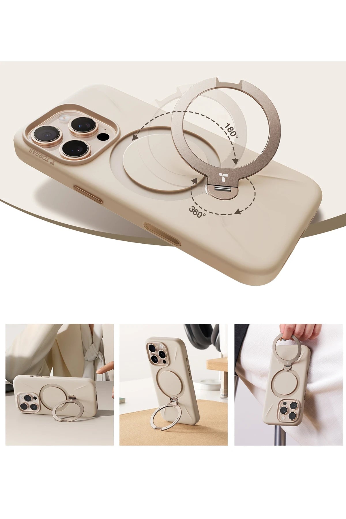 Torras O Stand Spin Silicone Serisi iPhone 16 Pro Magsafe Telefon Kılıfı