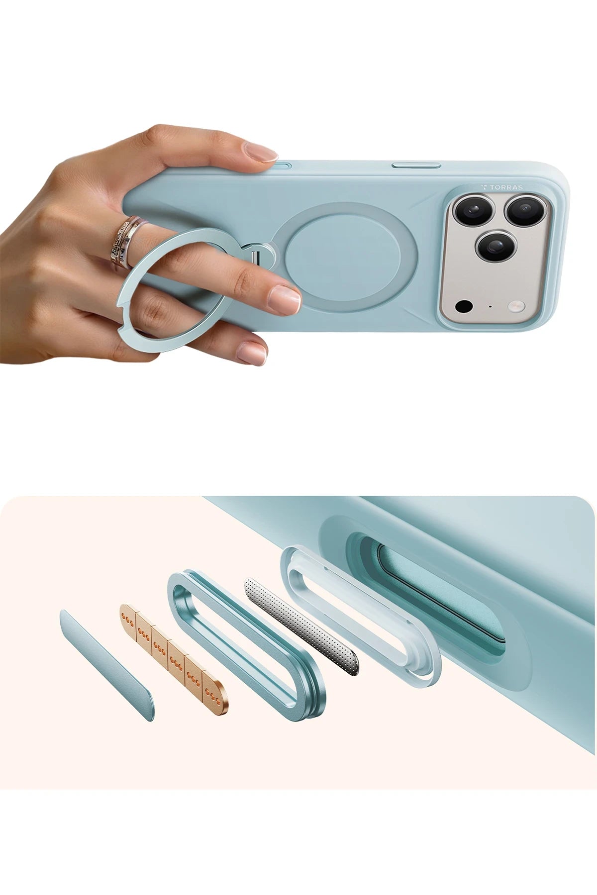 Torras O Stand Spin Silicone Serisi iPhone 17 Pro Max Magsafe Telefon Kılıfı