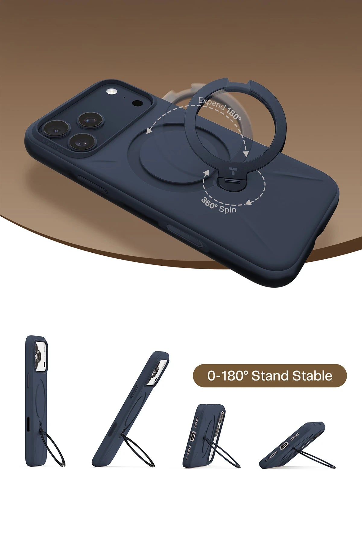 Torras O Stand Spin Silicone Serisi iPhone 17 Pro Max Magsafe Telefon Kılıfı