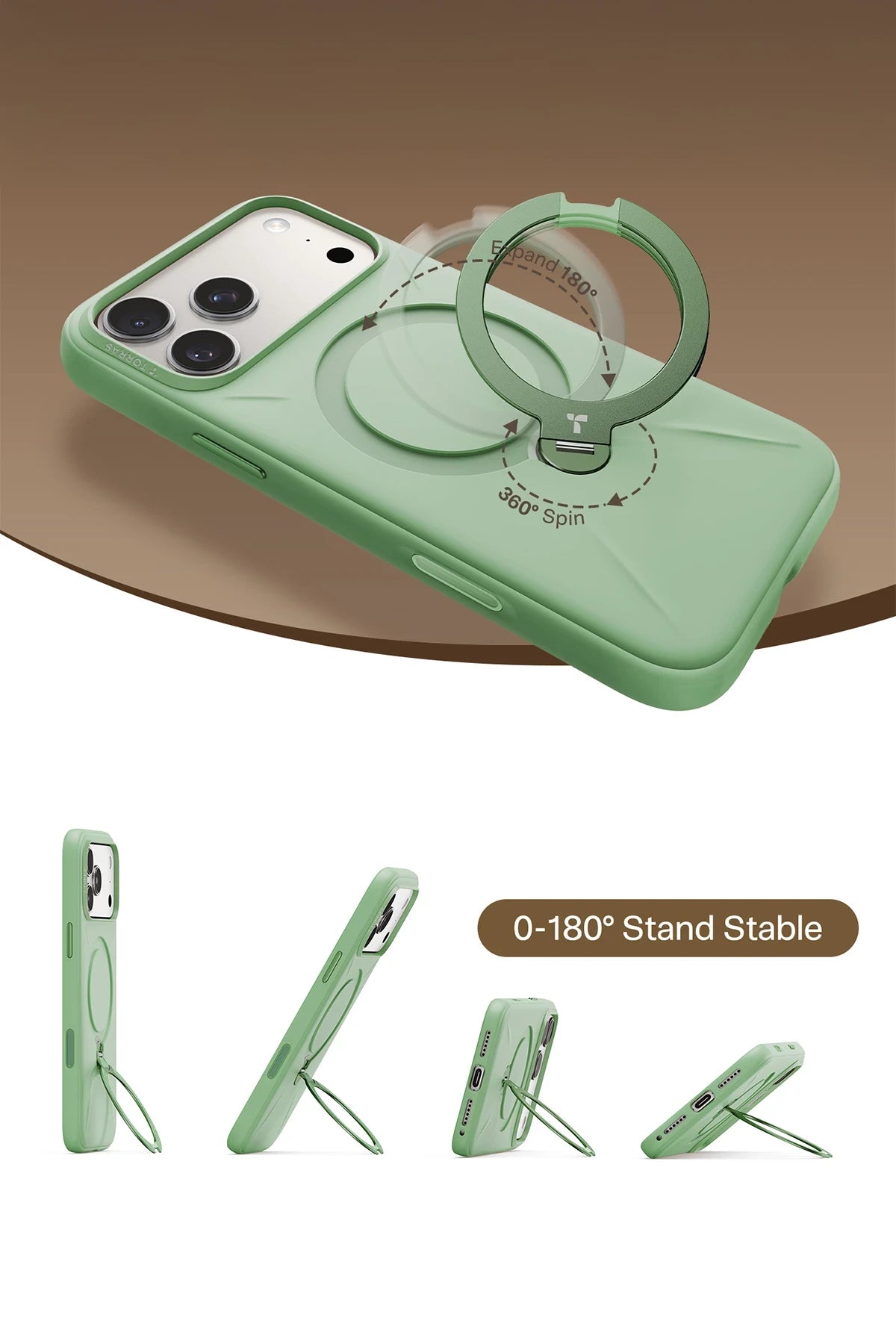 Torras O Stand Spin Silicone Serisi iPhone 17 Pro Max Magsafe Telefon Kılıfı