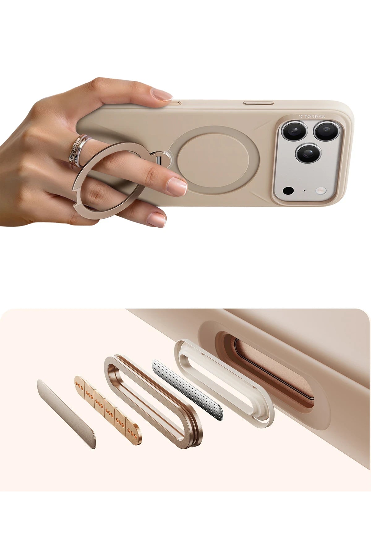 Torras O Stand Spin Silicone Serisi iPhone 17 Pro Magsafe Telefon Kılıfı