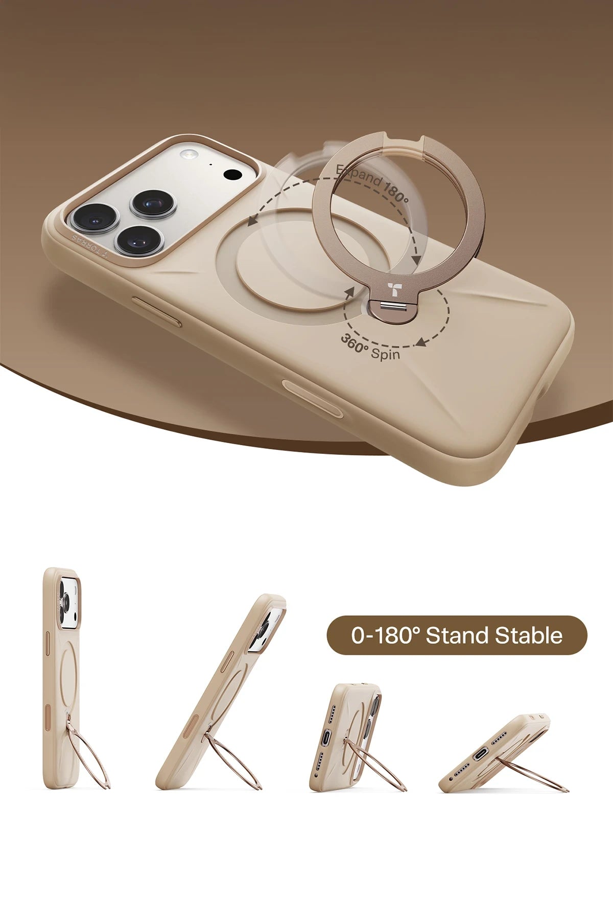 Torras O Stand Spin Silicone Serisi iPhone 17 Pro Magsafe Telefon Kılıfı