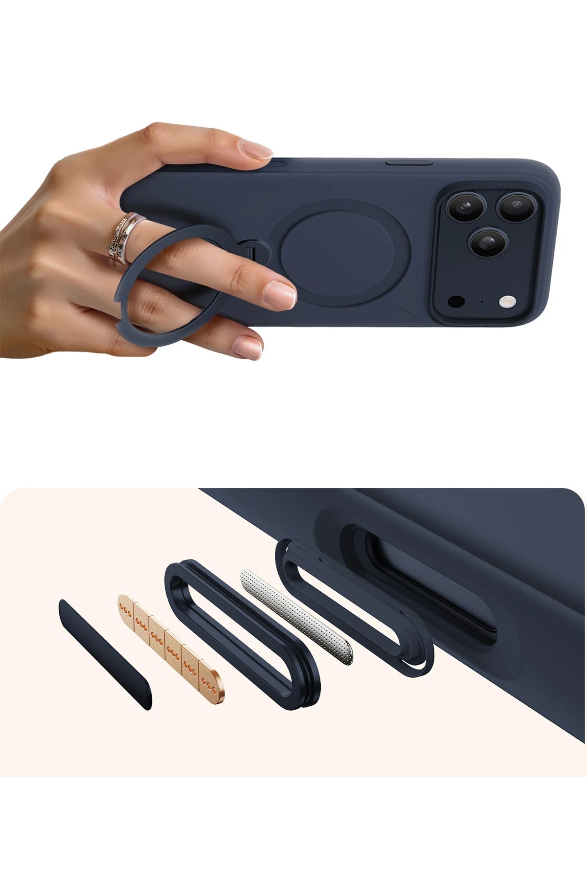 Torras O Stand Spin Silicone Serisi iPhone 17 Pro Magsafe Telefon Kılıfı