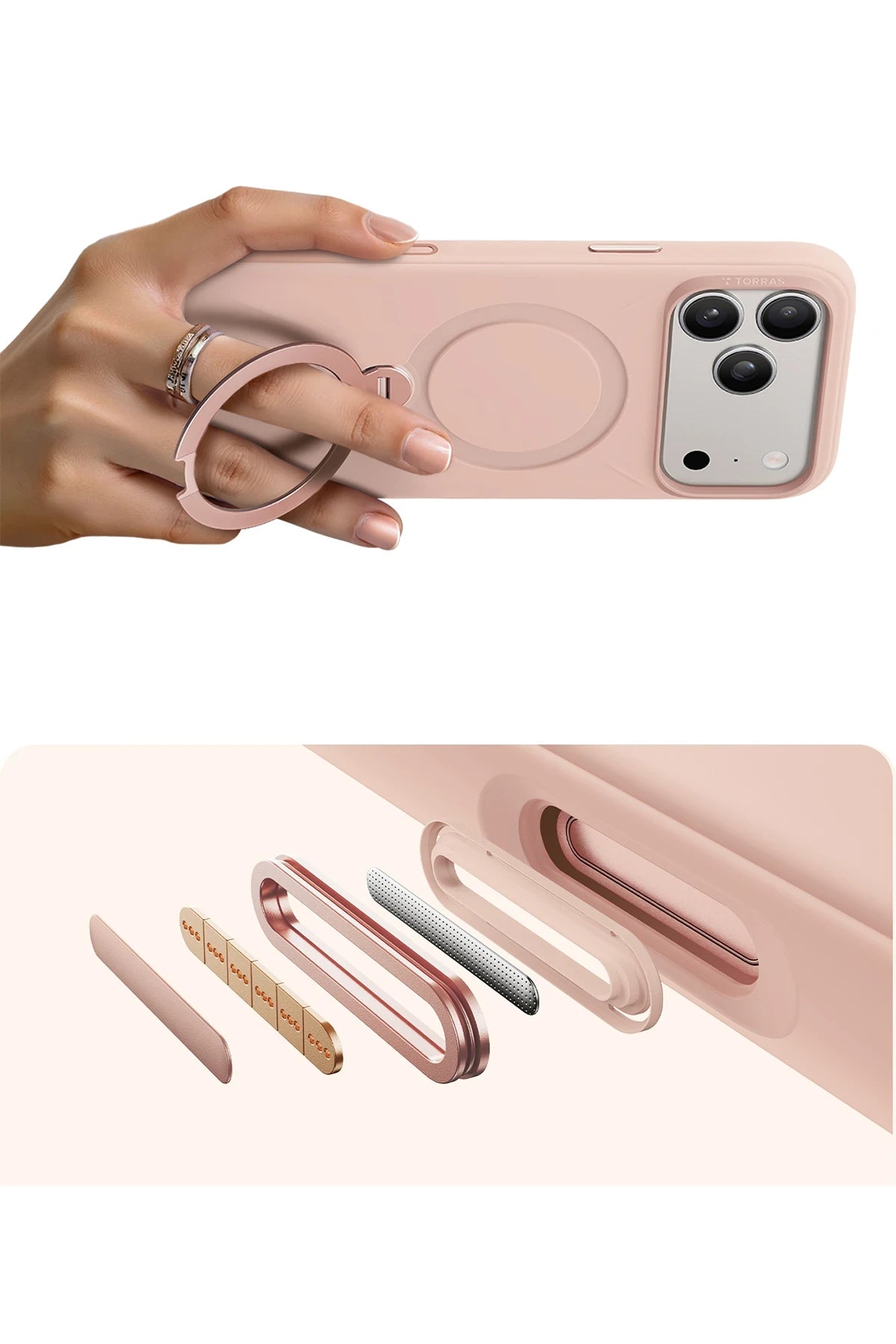 Torras O Stand Spin Silicone Serisi iPhone 17 Pro Magsafe Telefon Kılıfı