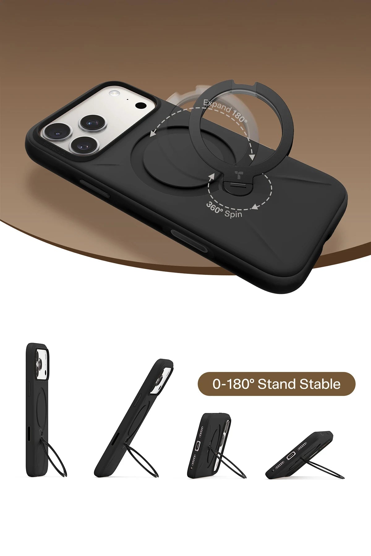 Torras O Stand Spin Silicone Serisi iPhone 17 Pro Magsafe Telefon Kılıfı