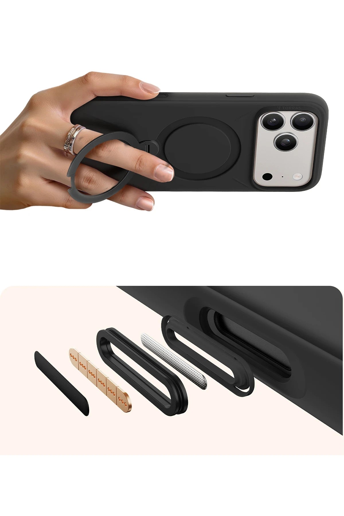 Torras O Stand Spin Silicone Serisi iPhone 17 Pro Magsafe Telefon Kılıfı