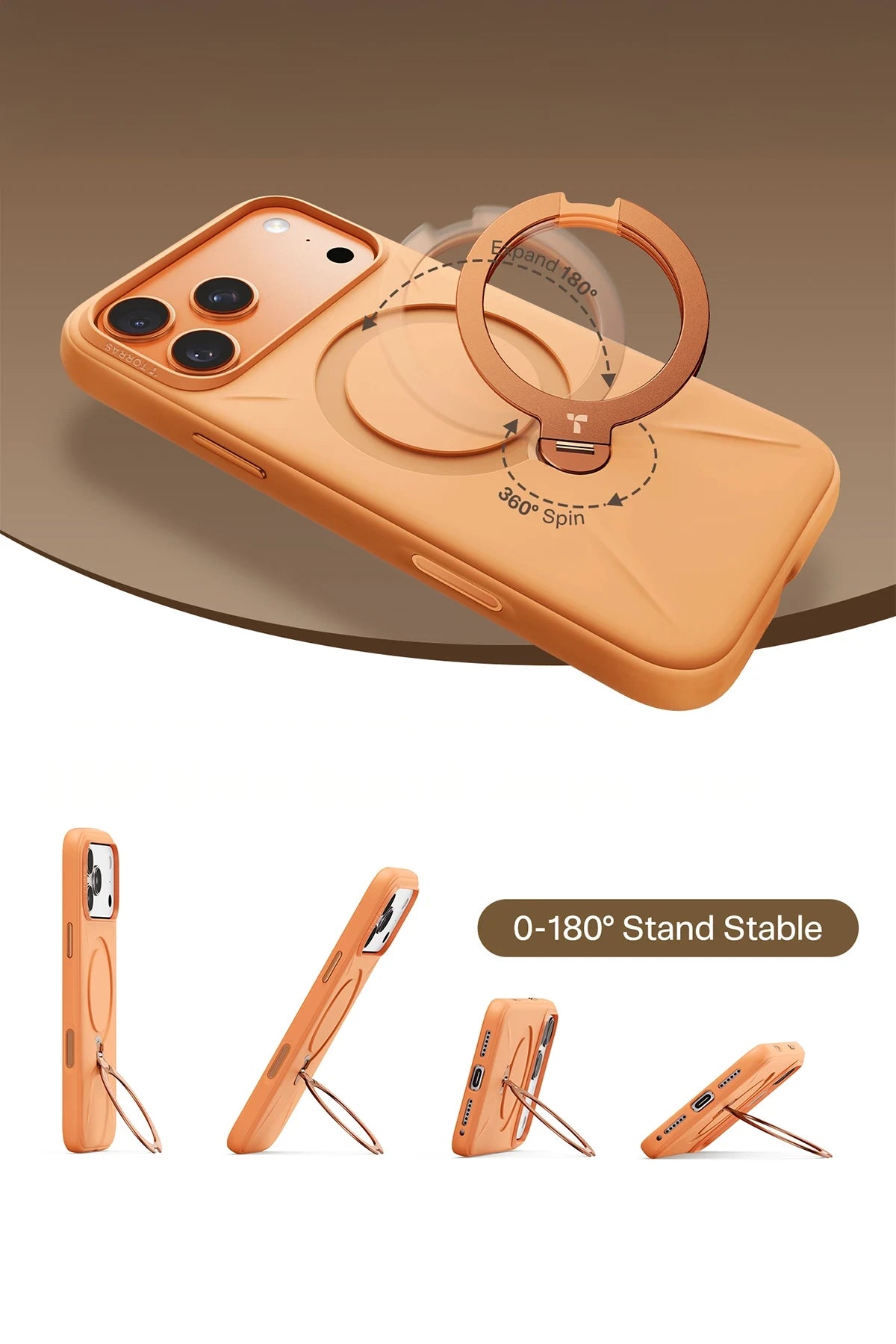 Torras O Stand Spin Silicone Serisi iPhone 17 Pro Magsafe Telefon Kılıfı