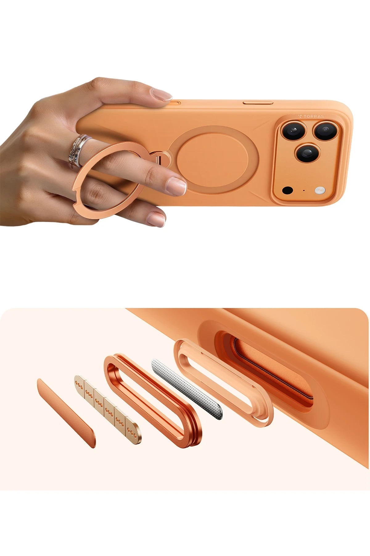 Torras O Stand Spin Silicone Serisi iPhone 17 Pro Magsafe Telefon Kılıfı