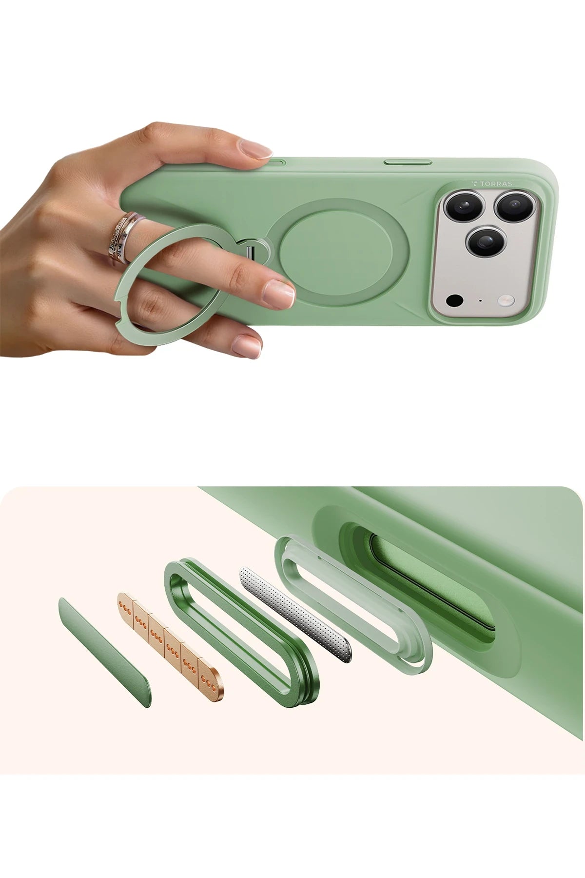 Torras O Stand Spin Silicone Serisi iPhone 17 Pro Magsafe Telefon Kılıfı