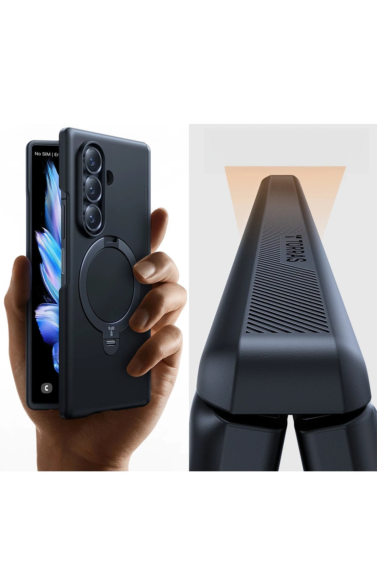 Torras O Stand Spin Serisi Samsung Galaxy Z Fold 7 Magsafe Telefon Kılıfı + 2 Adet Ekran Koruyuculu