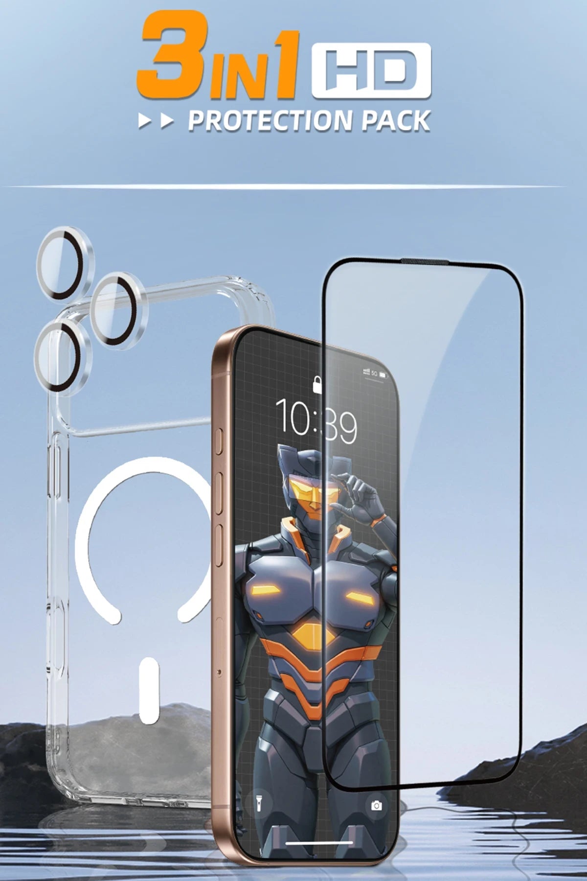 URR Apple iPhone 17 Air Crystal Clear Magsafe 3in1 Ekran Koruyucu ve Kamera Lens Koruyucu