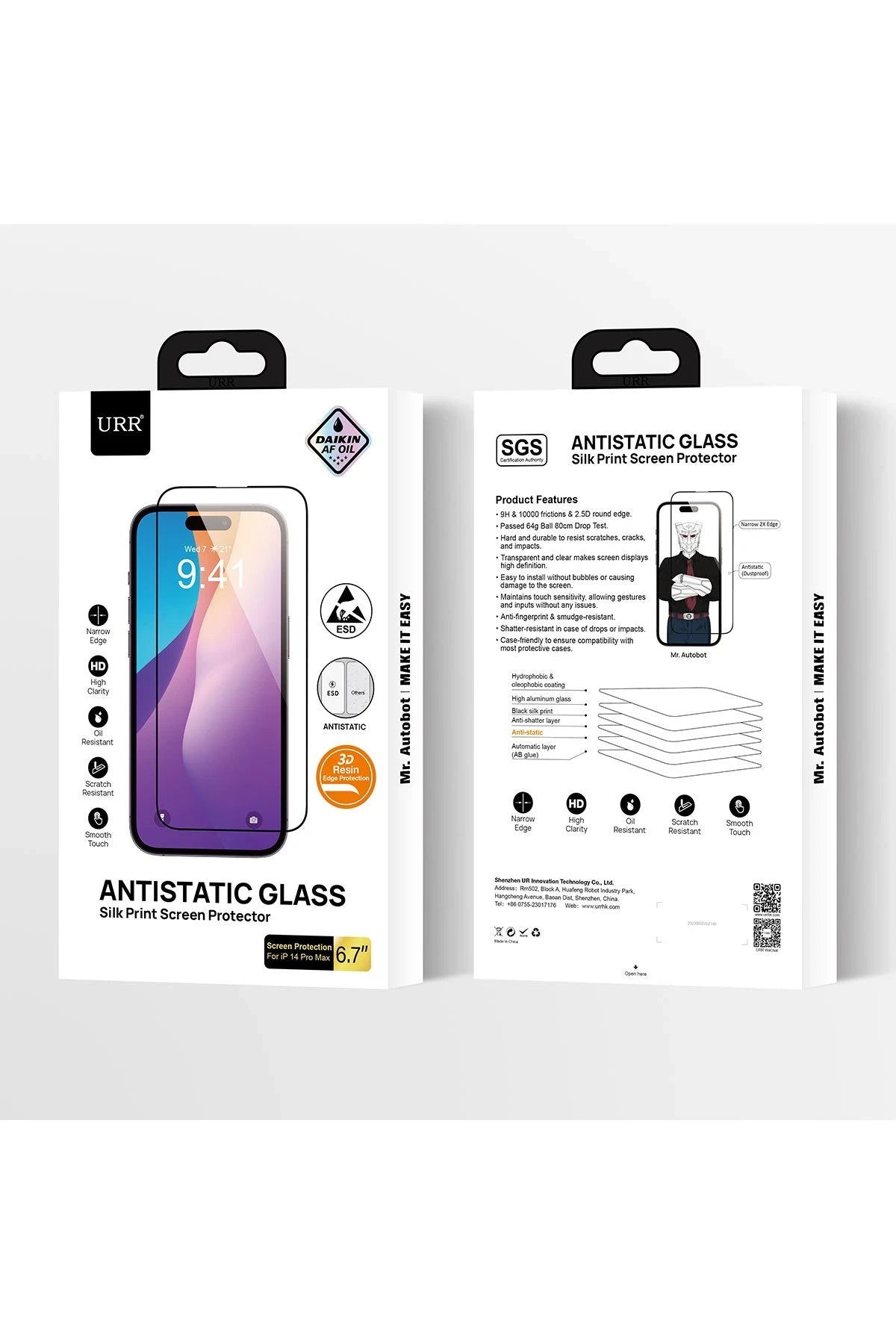 URR iPhone 14 Pro Max 2.5D Antistatik Silkscreen Cam Ekran Koruyucu