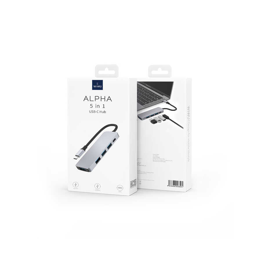 Wiwu Alpha A541BC 5 in 1 Type-C Hub 60W Pd Şarj Destekli Usb Çoğaltıcı - 5