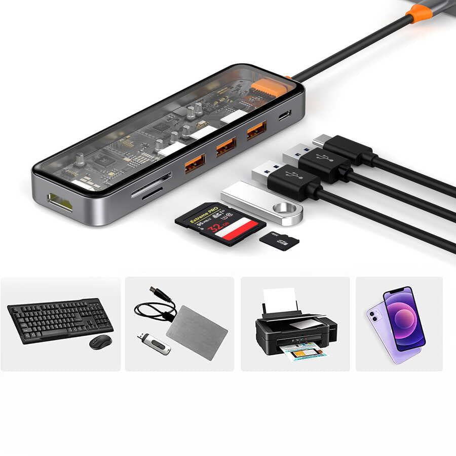 Wiwu CB007 Cyber 7 in 1 Type-C Hub 100W Şarj Destekli SD Kart-HDMI-USB Çoğaltıcı - 5