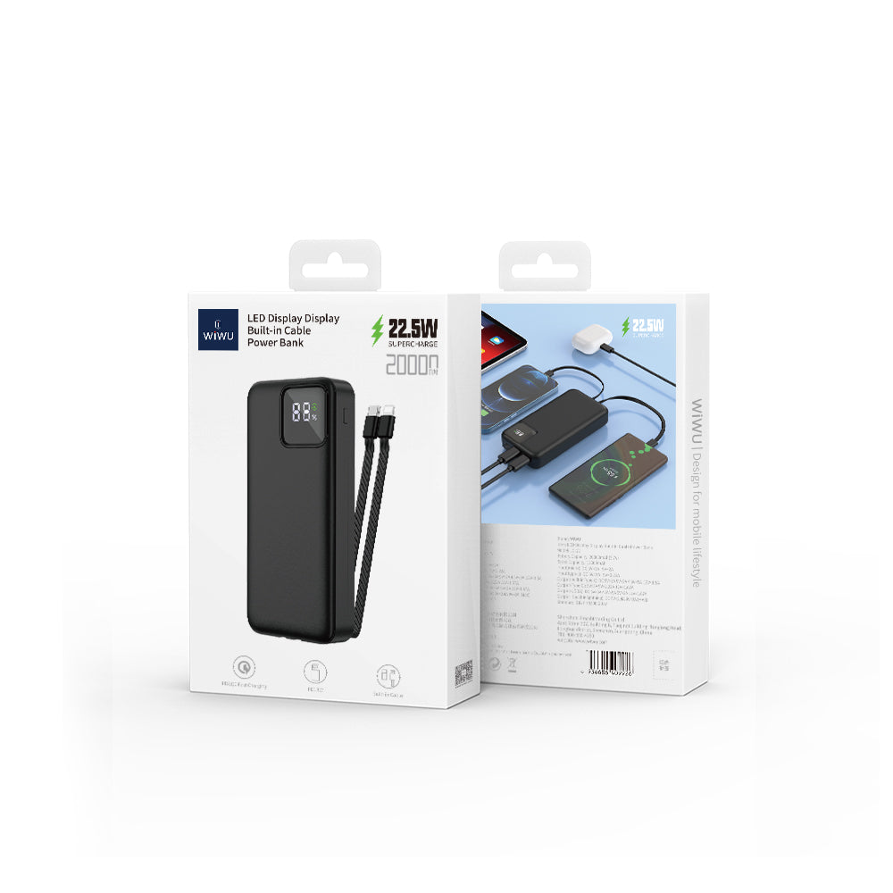 Wiwu JC-22 Dijital LED Ekran Şarj Göstergeli Type-C ve Lightning Kablolu Powerbank 22.5W 20000mAh - 11