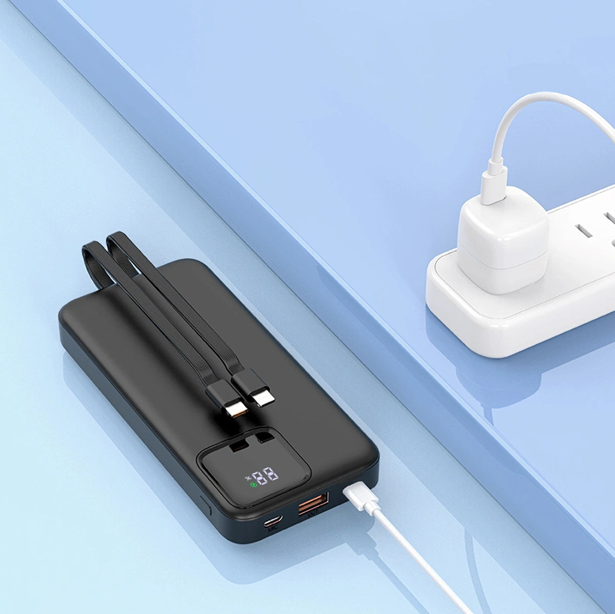 Wiwu JC-22 Dijital LED Ekran Şarj Göstergeli Type-C ve Lightning Kablolu Powerbank 22.5W 20000mAh - 7