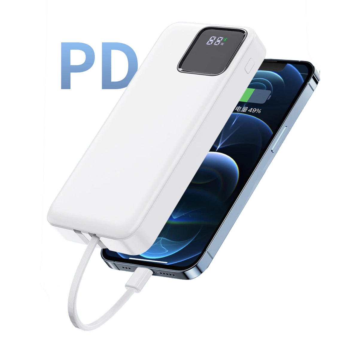 Wiwu JC-22 Dijital LED Ekran Şarj Göstergeli Type-C ve Lightning Kablolu Powerbank 22.5W 20000mAh - 6