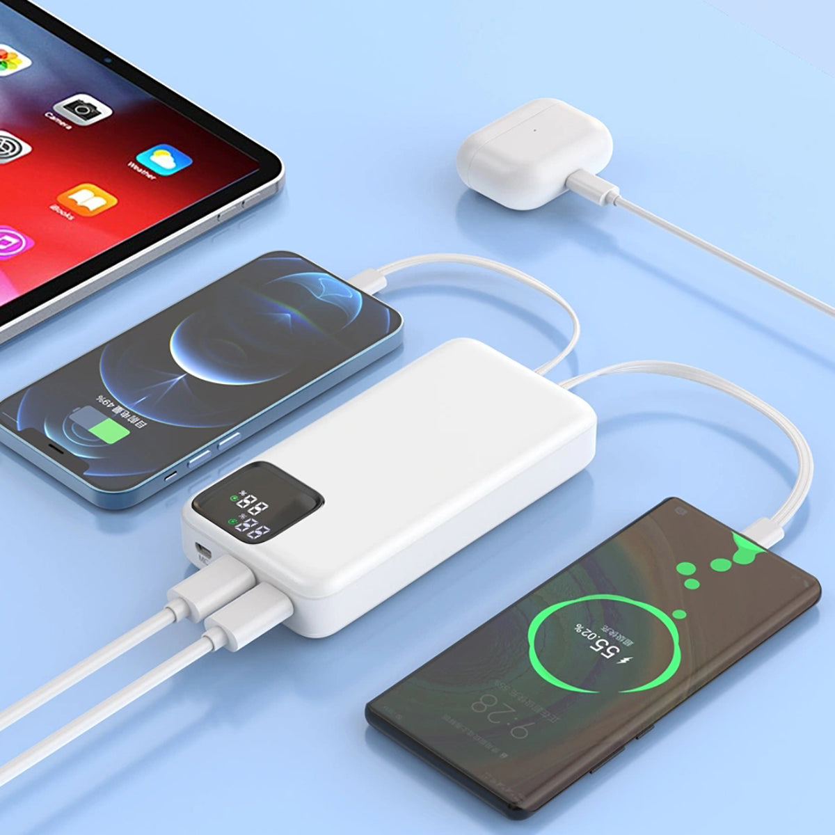 Wiwu JC-22 Dijital LED Ekran Şarj Göstergeli Type-C ve Lightning Kablolu Powerbank 22.5W 20000mAh - 9