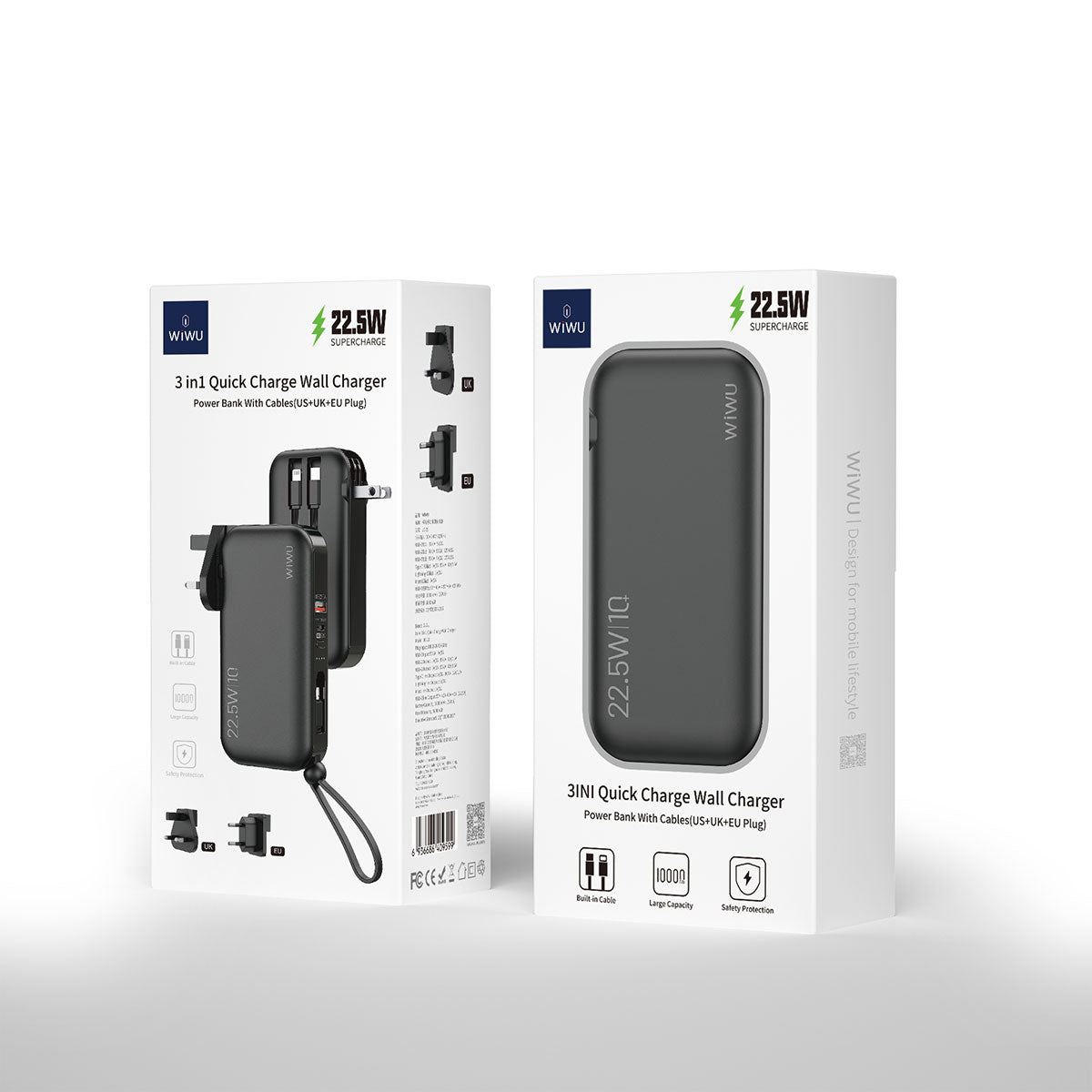 Wiwu JC-23 Micro Type-C ve Lightning Kablolu Şarj Göstergeli PD Powerbank 22.5W 10000mAh - 6